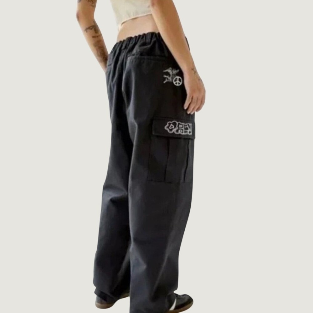 Obey Black Cargo Pants Womens Wide Leg Cotton Twill Skater Streetwear Size 28